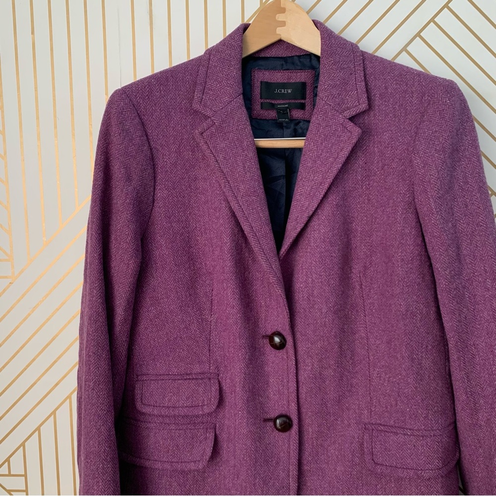 J. Crew 100% Wool Hack-ing Jacket Herringbone 
Tweed purple leather buttons 14 - Picture 5 of 9